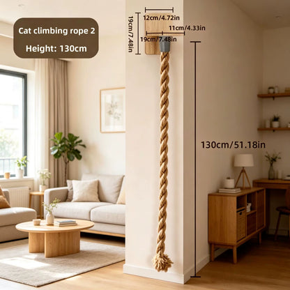 Suction-Cup Cat Climbing Wood Rope Thick Rope Floor-To-Ceiling Cat Treecompact for Small Spaces; Cat Rope Ladder Jumping