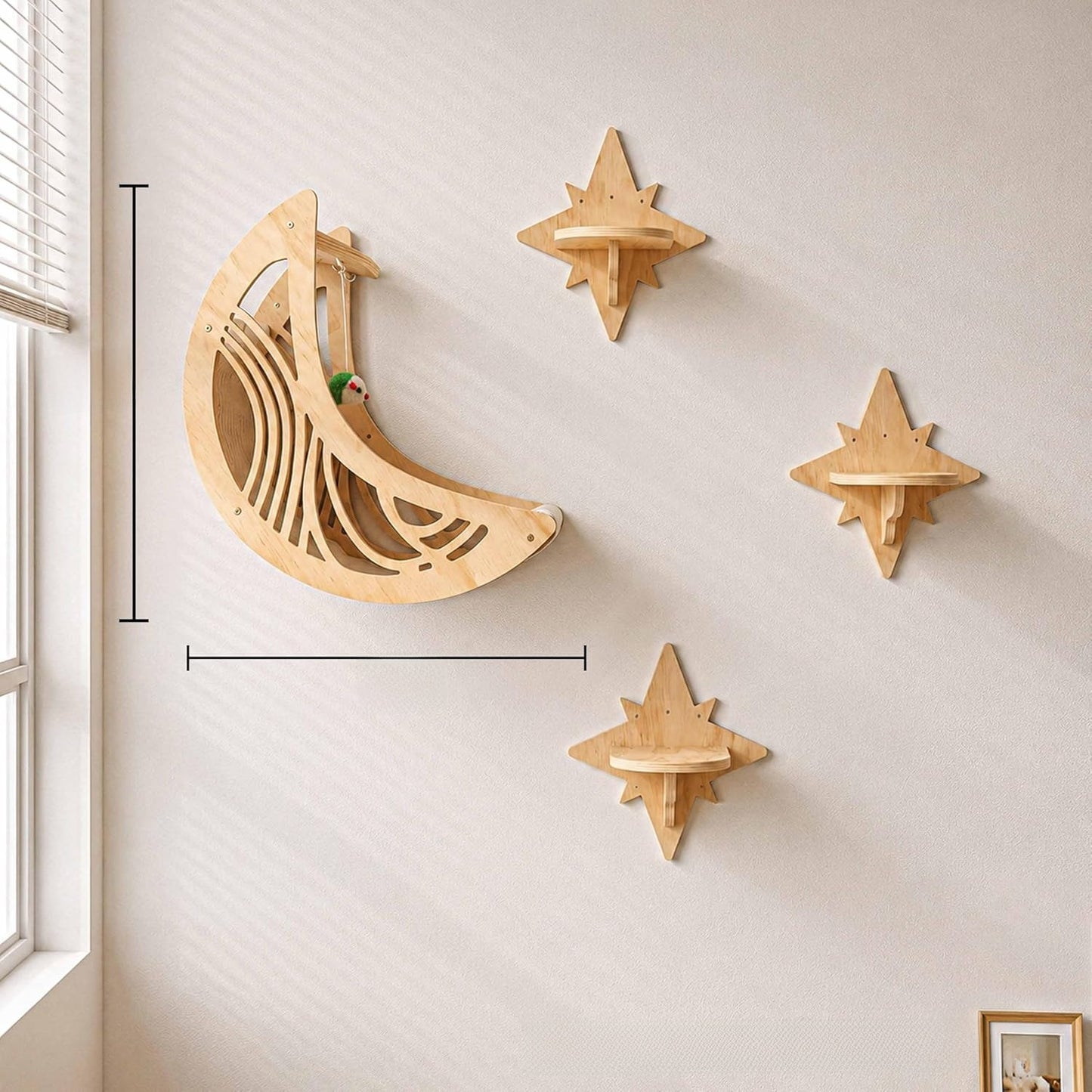 Wooden Cat Wall Shelf with Hammock and Ladder
