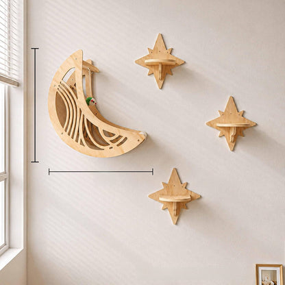 Wooden Cat Wall Shelf with Hammock and Ladder
