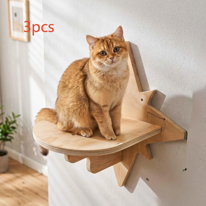 Wooden Cat Wall Shelf with Hammock and Ladder