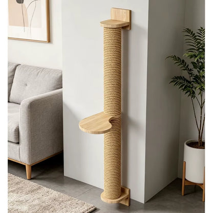 Suction-Cup Cat Climbing Wood Rope Thick Rope Floor-To-Ceiling Cat Treecompact for Small Spaces; Cat Rope Ladder Jumping