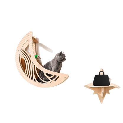 Wooden Cat Wall Shelf with Hammock and Ladder
