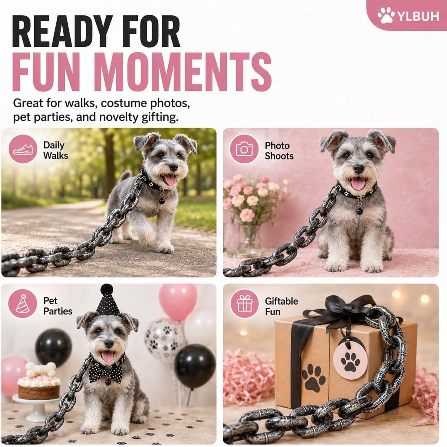 Lightweight Plastic Imitation Heavy-Duty Pet Leash, Funny Realistic Giant Chain Dog Leash, Suitable for Small Dogs and Cats