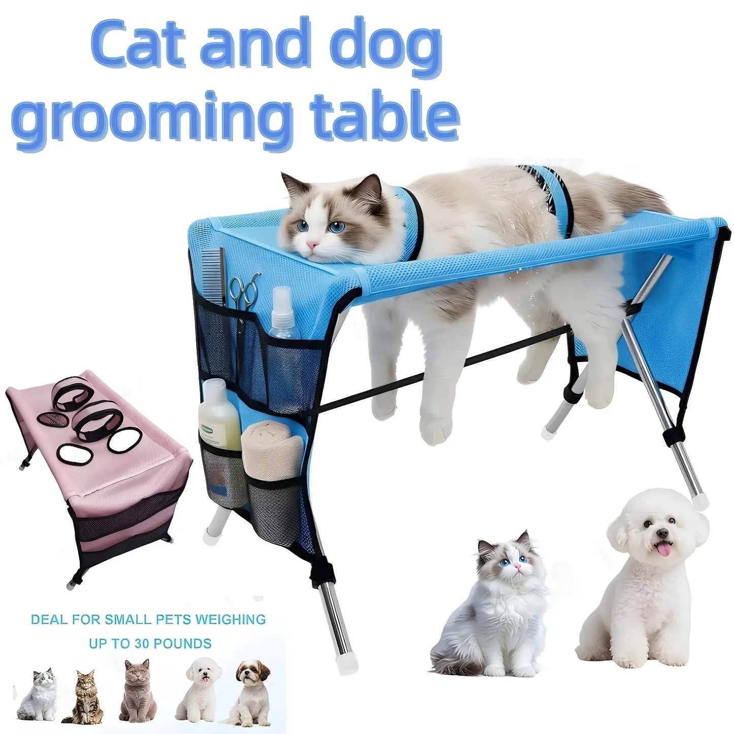 Pet Grooming Hammock with Stand, Includes Towel Strap, Suitable for Small to Medium-Sized Pets Weighing and Senior Dogs and Cats. It Is Foldable, Stable, Ideal for Grooming, Bathing, and Nail Trimming for Dogs and Cats, without Battery