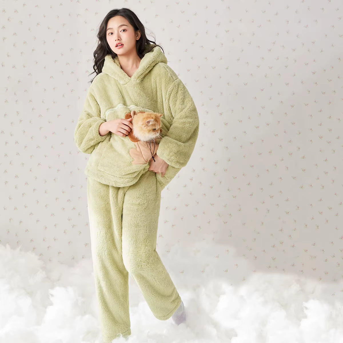New Style Snowflake Fleece Warm Casual Breathable Soft Hood Animal Onesie Pajama for Women Lounge Wear