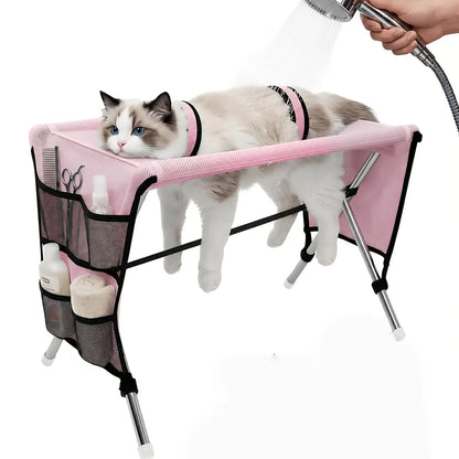 Pet Grooming Hammock with Stand, Includes Towel Strap, Suitable for Small to Medium-Sized Pets Weighing and Senior Dogs and Cats. It Is Foldable, Stable, Ideal for Grooming, Bathing, and Nail Trimming for Dogs and Cats, without Battery