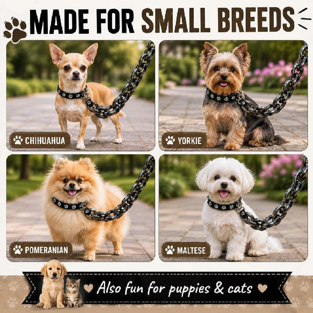 Funny Dog Leash, Giant Plastic Fake Chain Leash for Small Dogs, Lightweight Feel Matching Collar for Small Dogs and Funny Walks