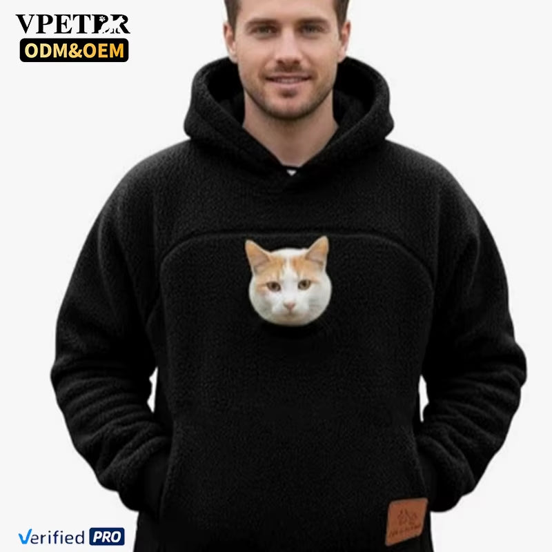 VPETBR Cat Clothes Kangaroo Pocket Plush Hoodie Polyester Dog Jersey Fabric Breathable Windproof Winter Fashion