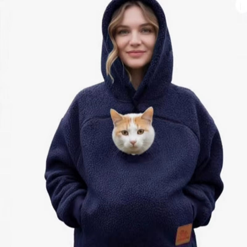 VPETBR Cat Clothes Kangaroo Pocket Plush Hoodie Polyester Dog Jersey Fabric Breathable Windproof Winter Fashion