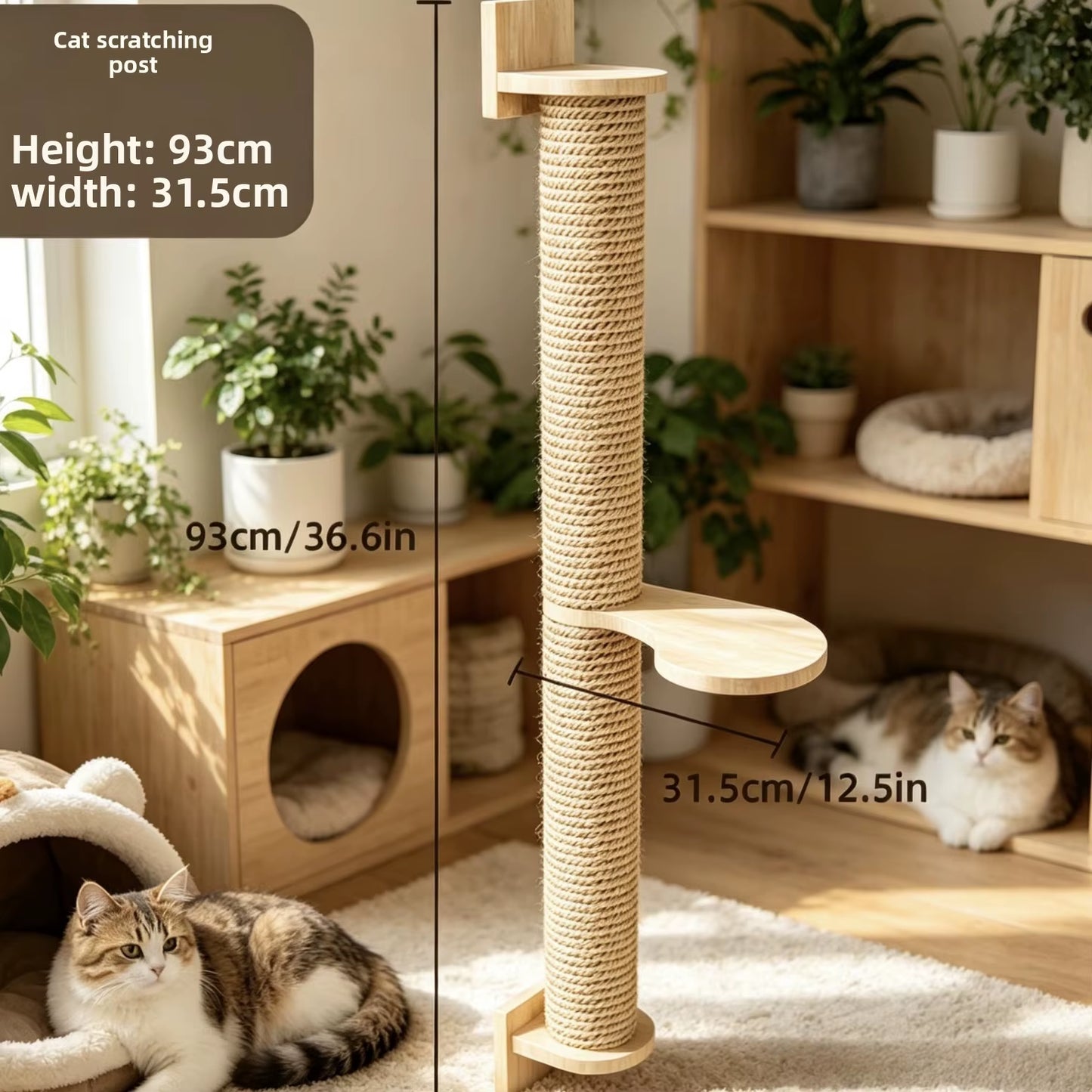 Suction-Cup Cat Climbing Wood Rope Thick Rope Floor-To-Ceiling Cat Treecompact for Small Spaces; Cat Rope Ladder Jumping