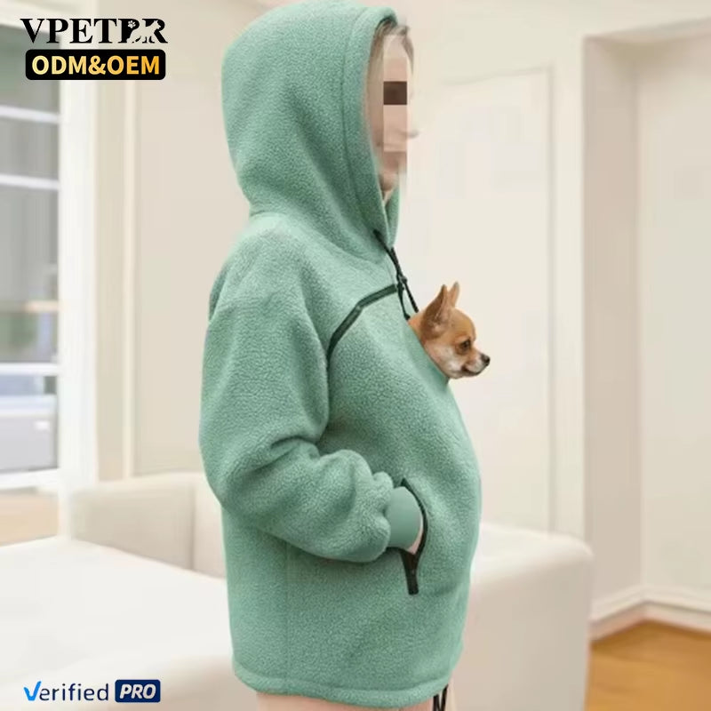 VPETBR Cat Clothes Kangaroo Pocket Plush Hoodie Polyester Dog Jersey Fabric Breathable Windproof Winter Fashion