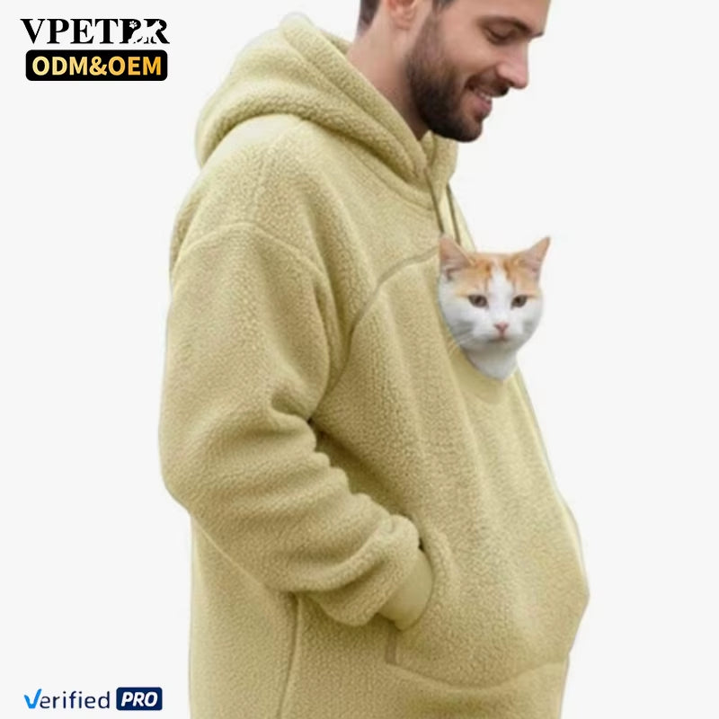 VPETBR Cat Clothes Kangaroo Pocket Plush Hoodie Polyester Dog Jersey Fabric Breathable Windproof Winter Fashion