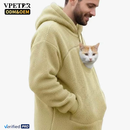 VPETBR Cat Clothes Kangaroo Pocket Plush Hoodie Polyester Dog Jersey Fabric Breathable Windproof Winter Fashion