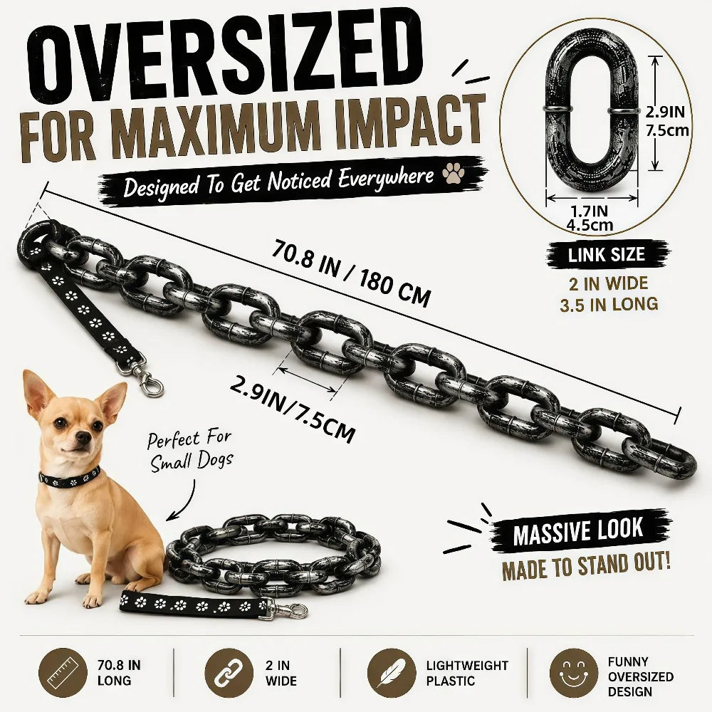 Funny Dog Leash, Giant Plastic Fake Chain Leash for Small Dogs, Lightweight Feel Matching Collar for Small Dogs and Funny Walks