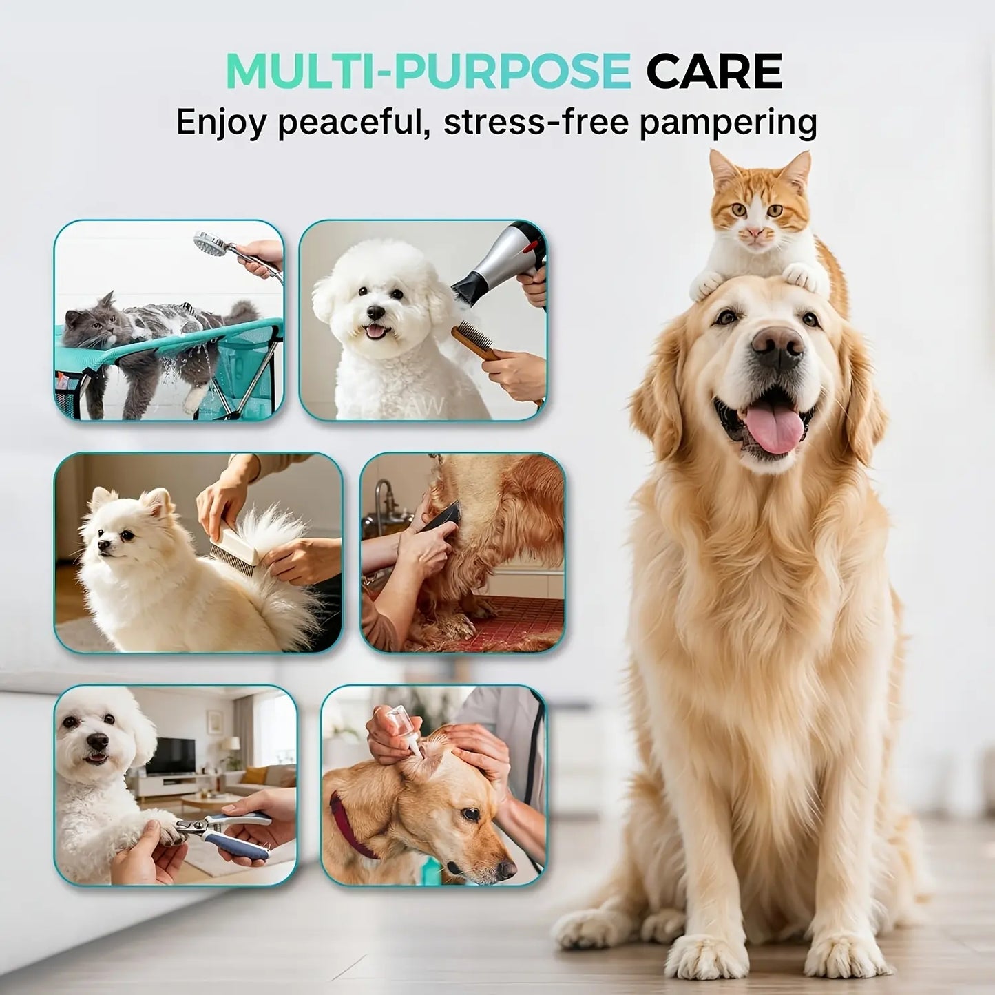 Pet Grooming Hammock with Stand, Includes Towel Strap, Suitable for Small to Medium-Sized Pets Weighing and Senior Dogs and Cats. It Is Foldable, Stable, Ideal for Grooming, Bathing, and Nail Trimming for Dogs and Cats, without Battery