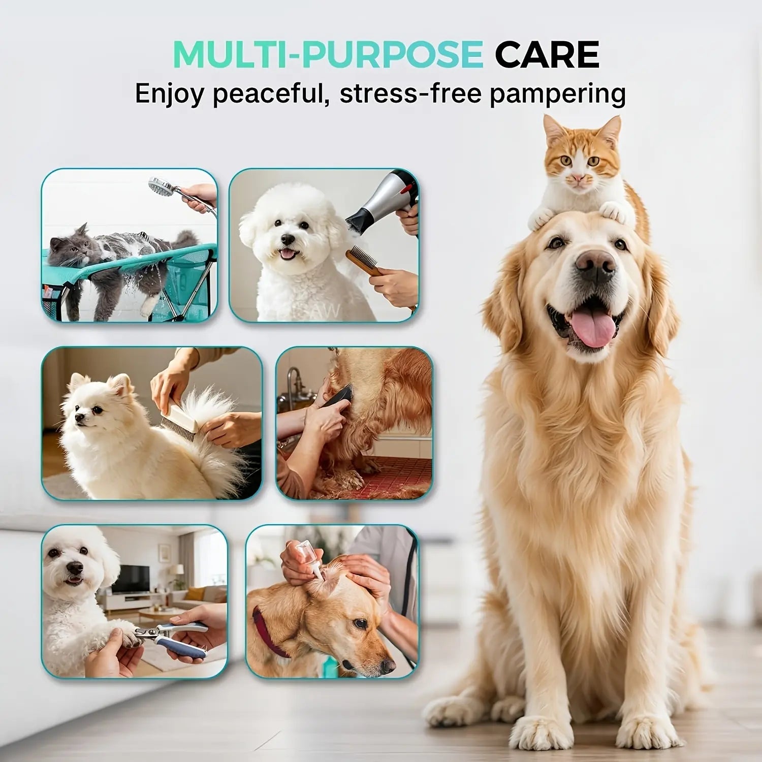 Pet Grooming Hammock with Stand, Includes Towel Strap, Suitable for Small to Medium-Sized Pets Weighing and Senior Dogs and Cats. It Is Foldable, Stable, Ideal for Grooming, Bathing, and Nail Trimming for Dogs and Cats, without Battery