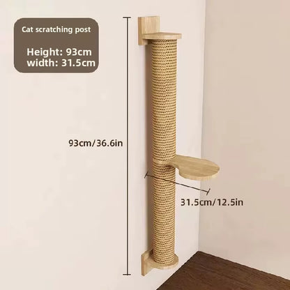 Suction-Cup Cat Climbing Wood Rope Thick Rope Floor-To-Ceiling Cat Treecompact for Small Spaces; Cat Rope Ladder Jumping
