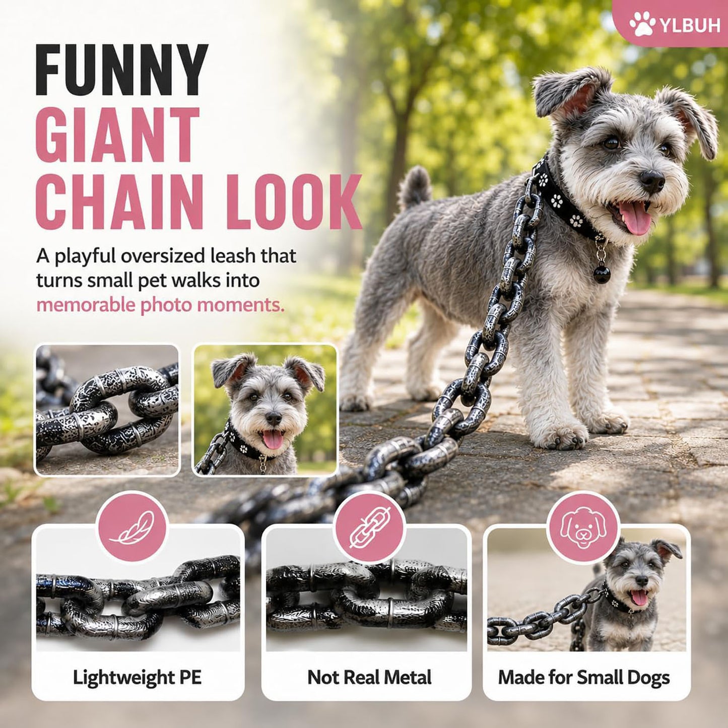 Lightweight Plastic Imitation Heavy-Duty Pet Leash, Funny Realistic Giant Chain Dog Leash, Suitable for Small Dogs and Cats